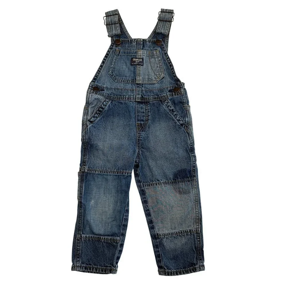 OSH KOSH B'Gosh Patchwork Denim Overalls Vestbak Blue 2T Vintage